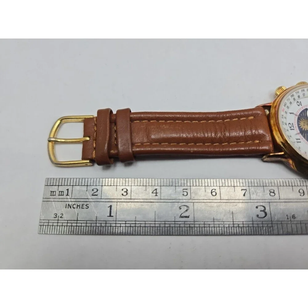 Waltham XF9020B Vintage Mens Sun Moon Calendar Goldtone Quartz Watch New Battery